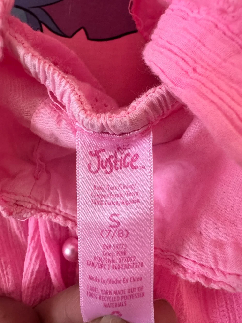Justice Pink Eyelet Pearl-Button Sleeveless Top